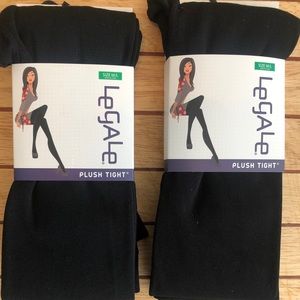 2 Pair Ladies Black Fleece Lined Tights